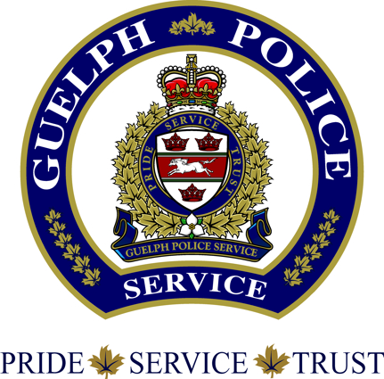 Guelph police crest, with text pride, service and trust